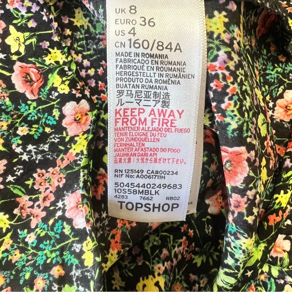 TopShop Green Floral Ruffle Wrap Dress Size 4 - Picture 7 of 8